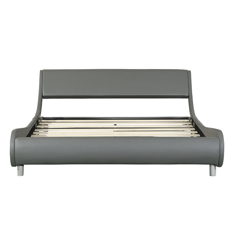 Queen Size Upholstered Platform Bed Frame, Curve Design, Wood Slat Support, No Box Spring Needed - Gray by Couch.com