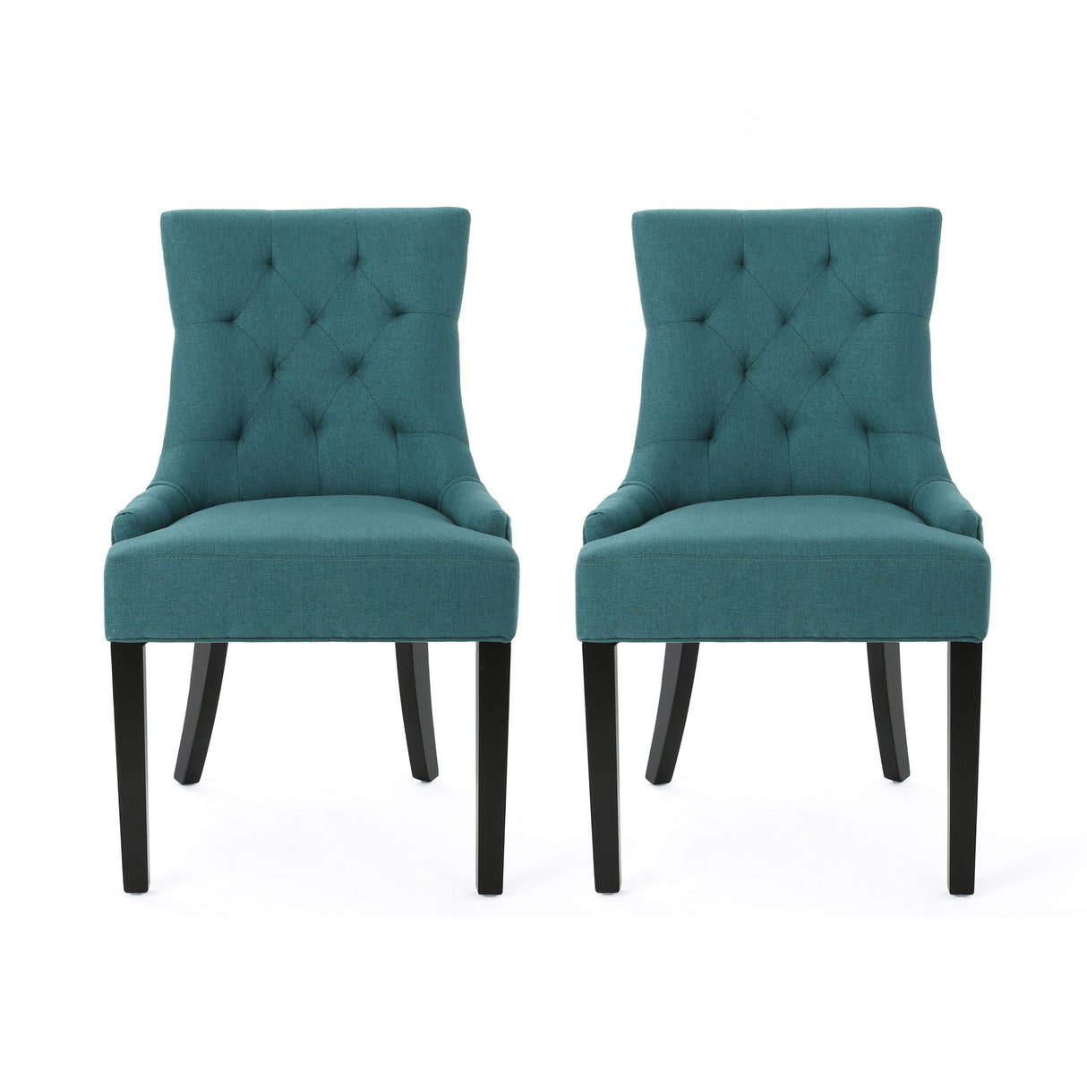 Dining Chair Set of 2 with Upholstered Diamond Tufting and Espresso Birch Legs - Teal