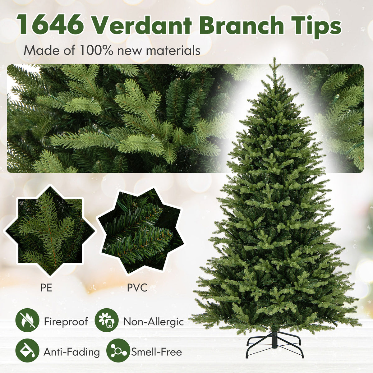 7 Feet Artificial Xmas Tree Hinged with 11 Lighting Modes and Remote Control-7 ft