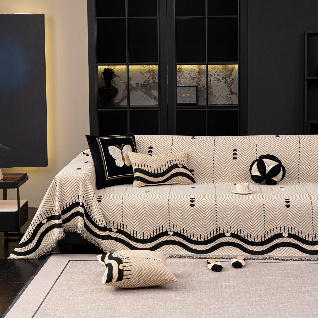 Chenille Sofa Throw Cover, Textured Chevron Decorative Couch Blanket for Living Room