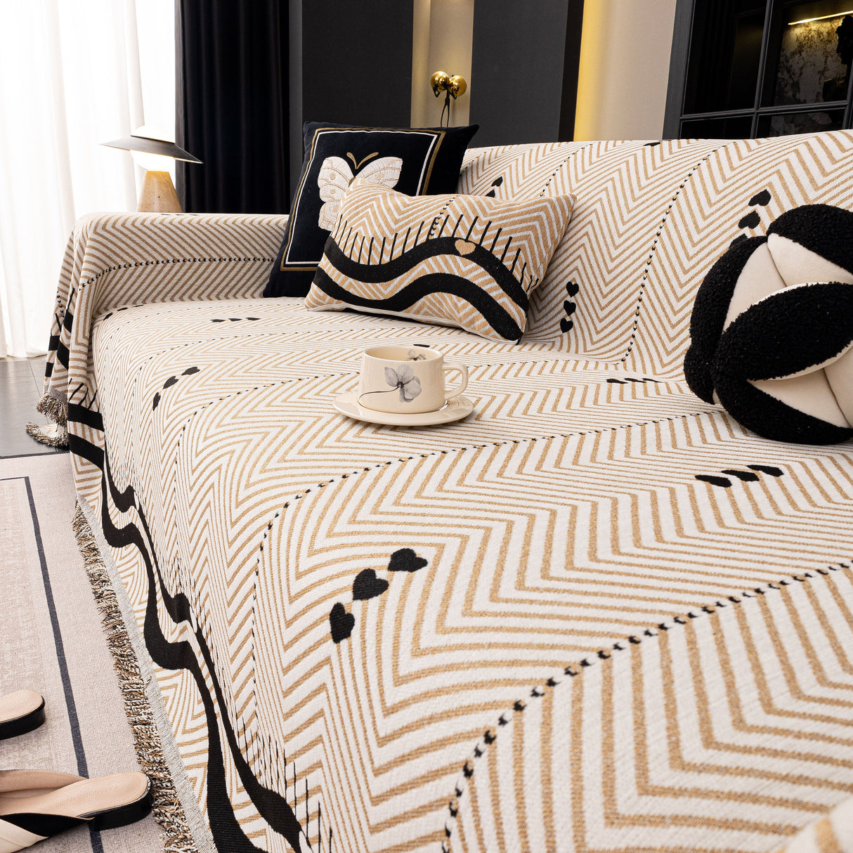 Chenille Sofa Throw Cover, Textured Chevron Decorative Couch Blanket for Living Room