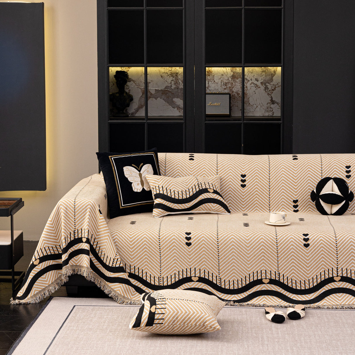 Chenille Sofa Throw Cover, Textured Chevron Decorative Couch Blanket for Living Room