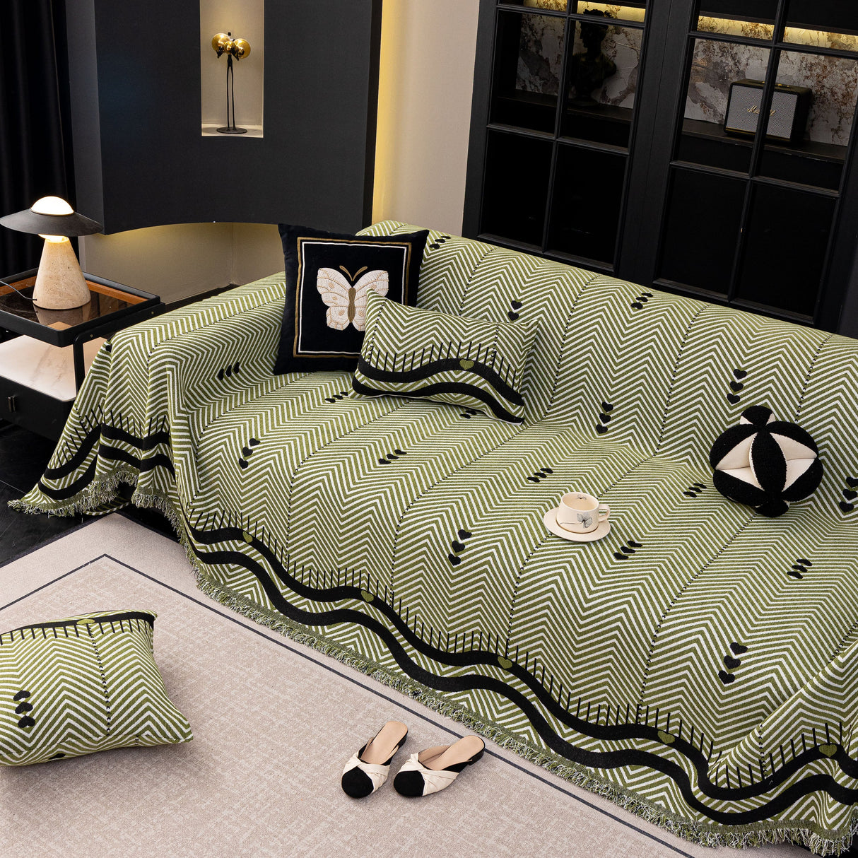 Chenille Sofa Throw Cover, Textured Chevron Decorative Couch Blanket for Living Room