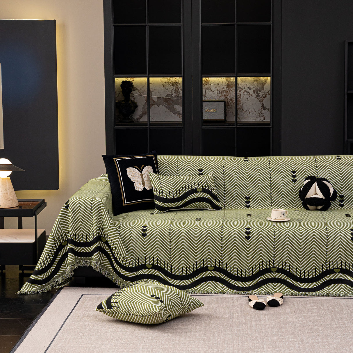 Chenille Sofa Throw Cover, Textured Chevron Decorative Couch Blanket for Living Room