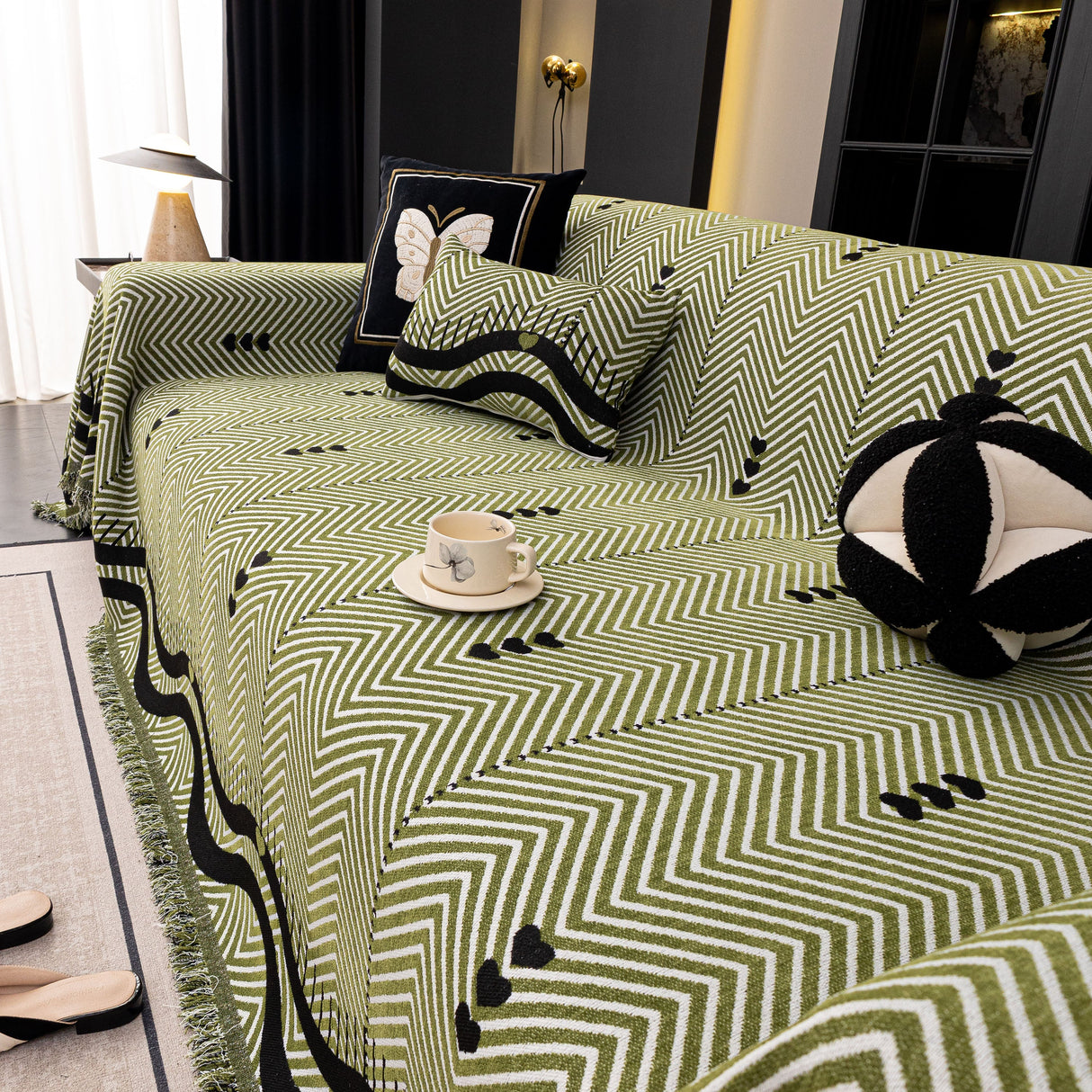 Chenille Sofa Throw Cover, Textured Chevron Decorative Couch Blanket for Living Room