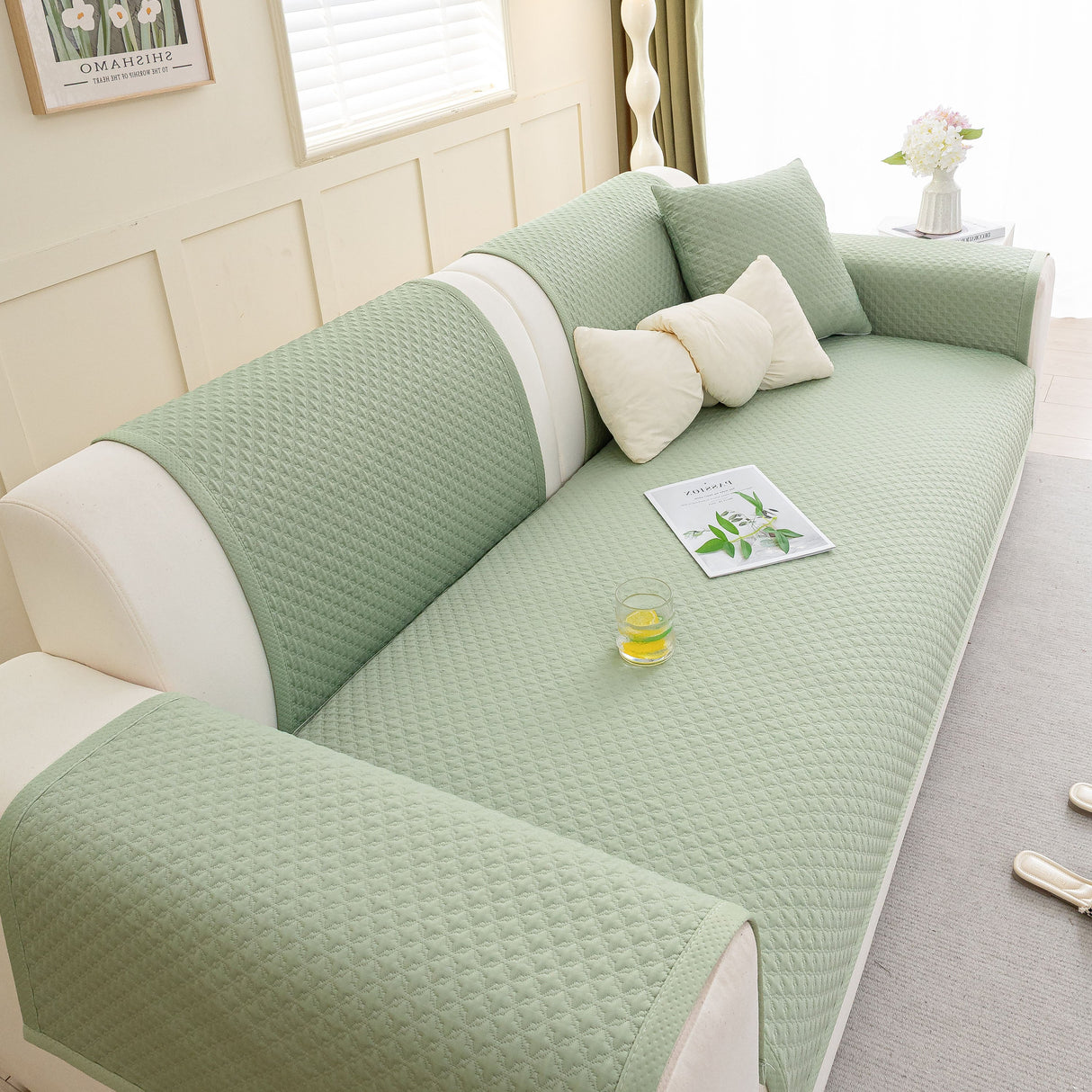 Non-Slip Diamond Quilted Sofa Cover, Separate Pieces Sectional Couch Protector