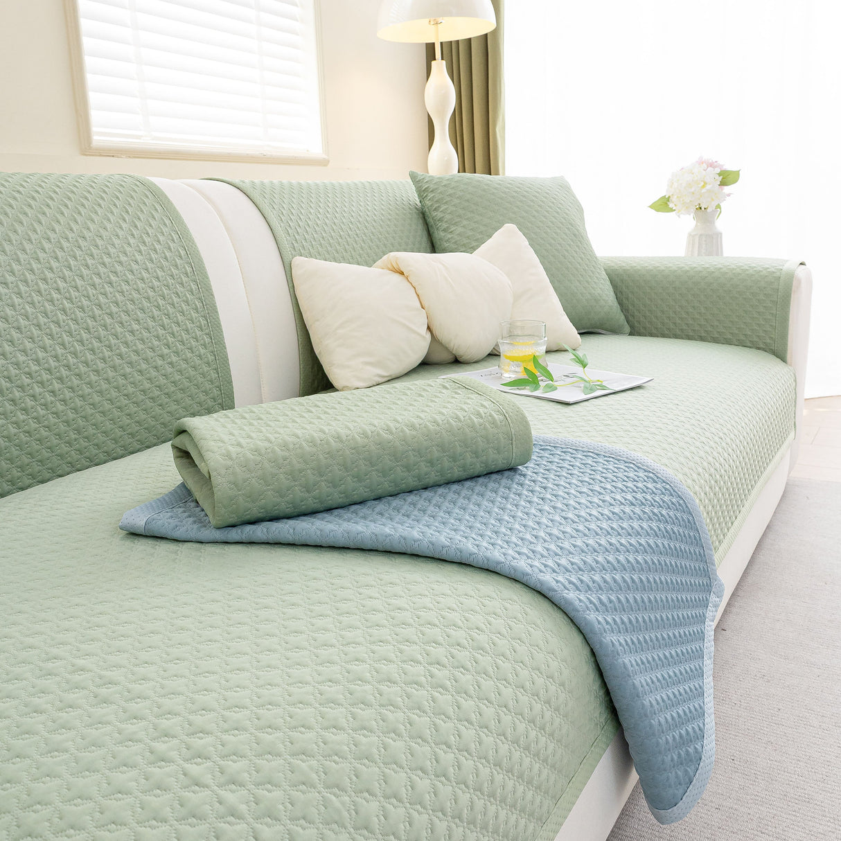 Non-Slip Diamond Quilted Sofa Cover, Separate Pieces Sectional Couch Protector