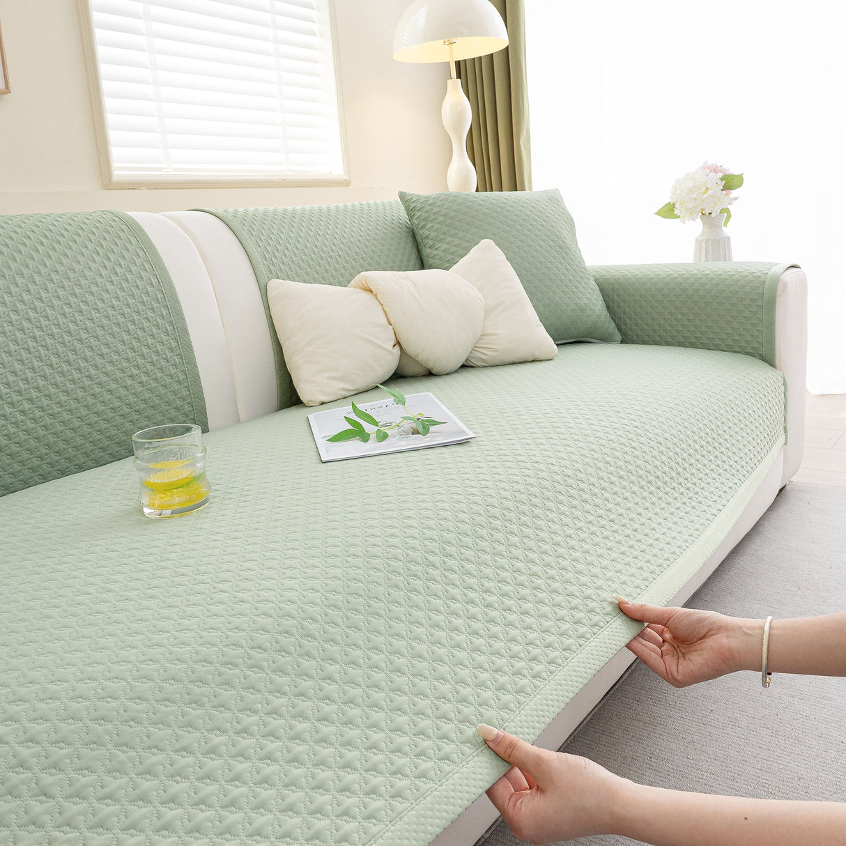 Non-Slip Diamond Quilted Sofa Cover, Separate Pieces Sectional Couch Protector