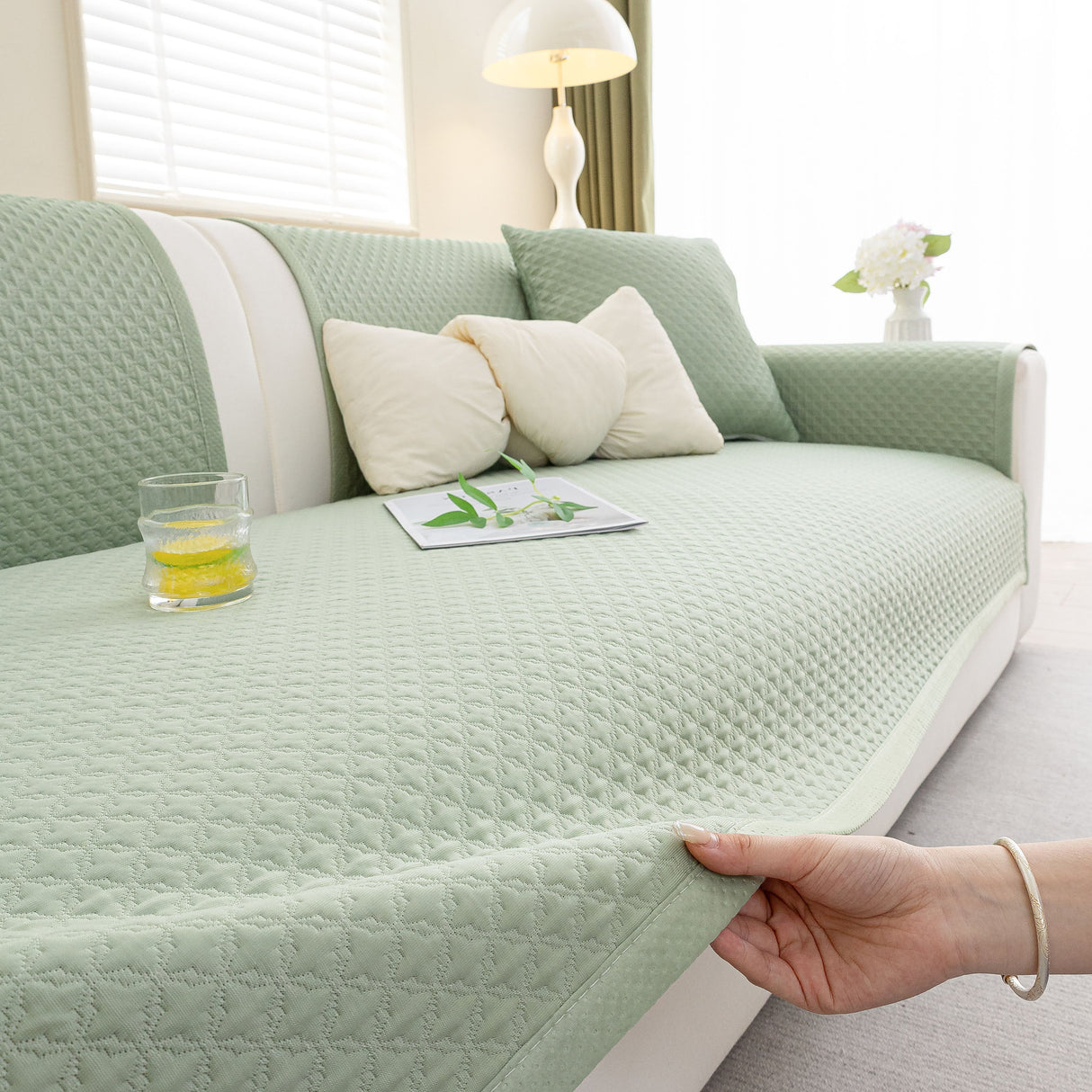 Non-Slip Diamond Quilted Sofa Cover, Separate Pieces Sectional Couch Protector