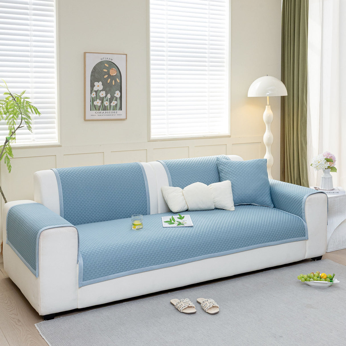 Non-Slip Diamond Quilted Sofa Cover, Separate Pieces Sectional Couch Protector