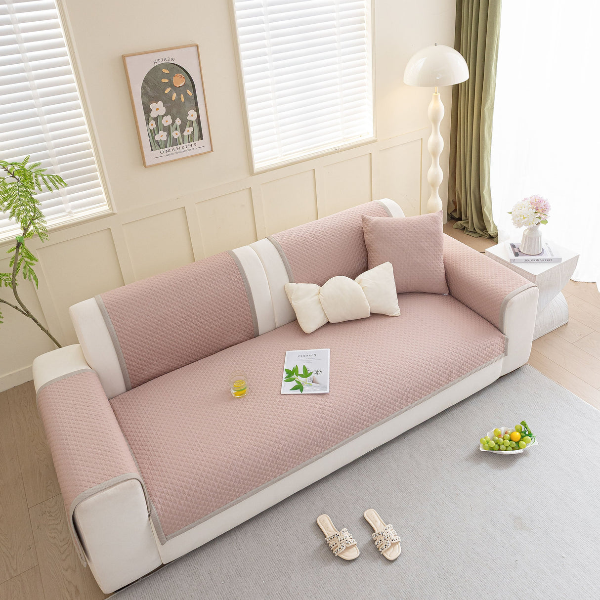 Non-Slip Diamond Quilted Sofa Cover, Separate Pieces Sectional Couch Protector