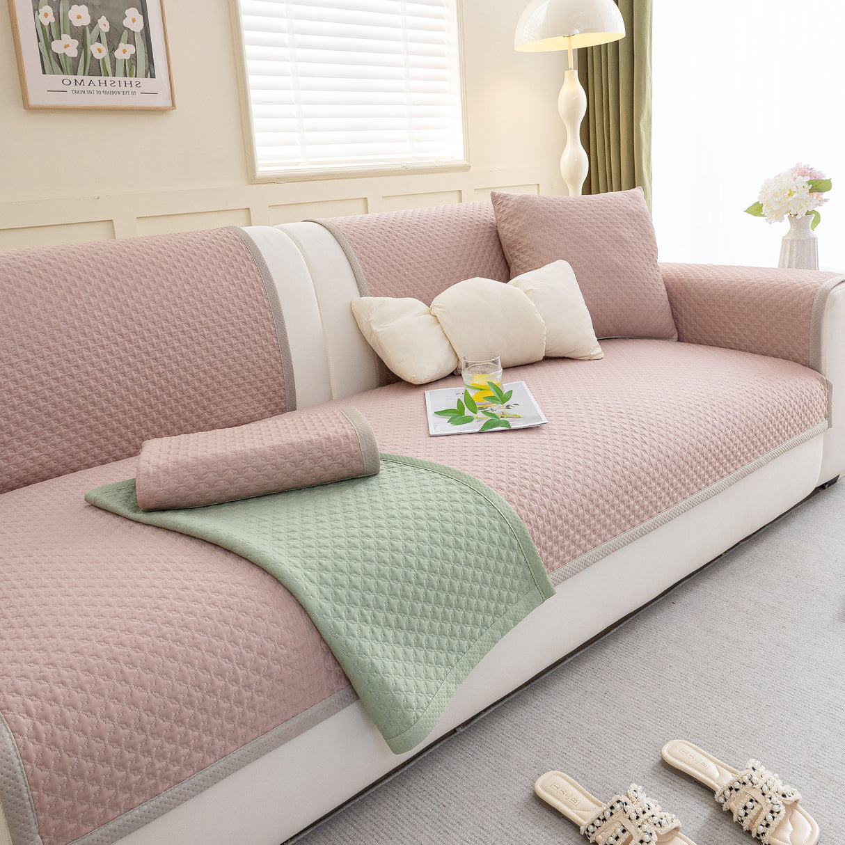 Non-Slip Diamond Quilted Sofa Cover, Separate Pieces Sectional Couch Protector