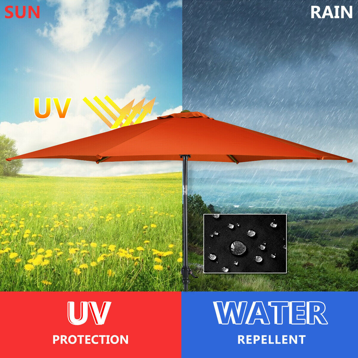 9 ft Patio Outdoor Umbrella with Crank-Orange