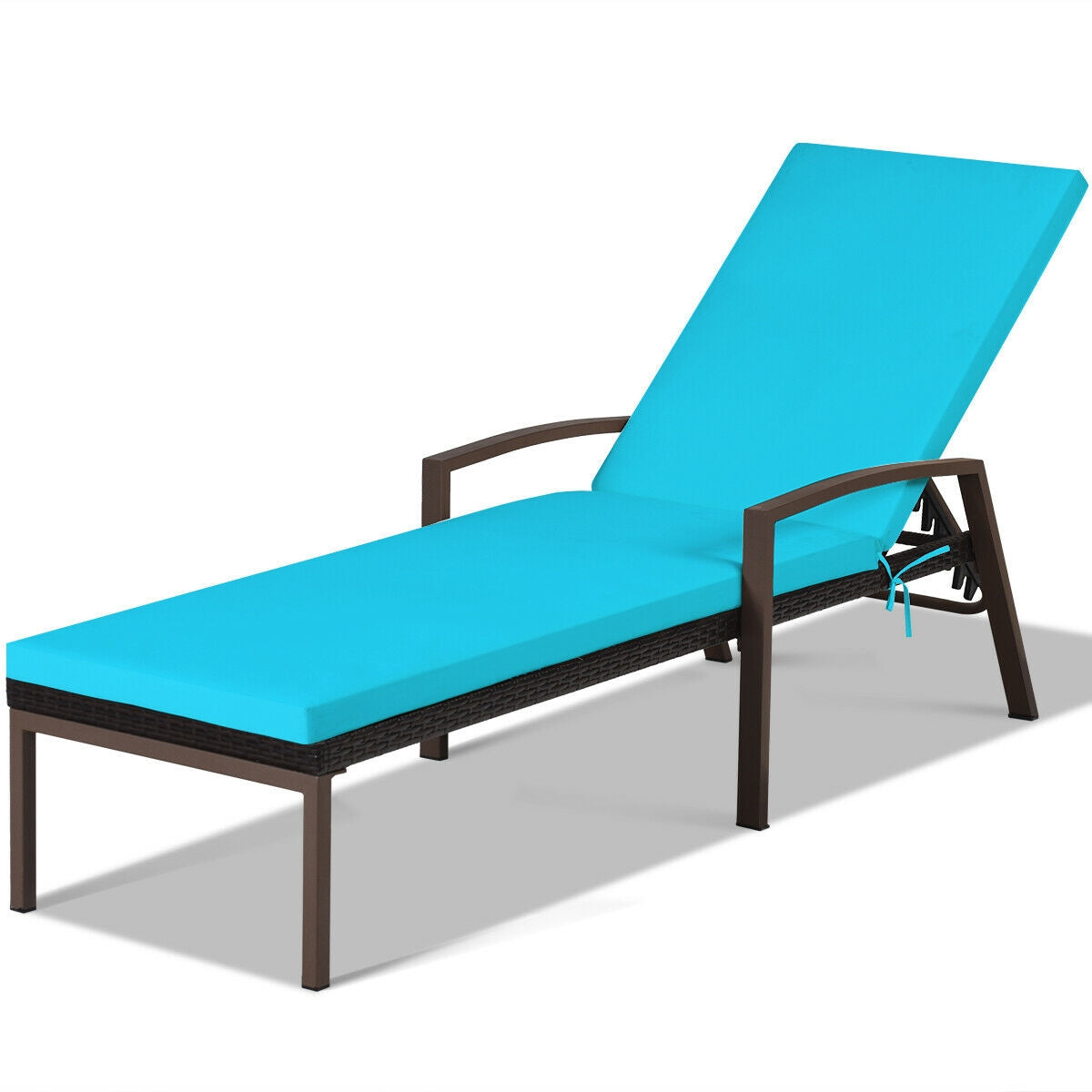 Patio Rattan Lounge Chaise Recliner with Back Adjustable Cushioned-Red