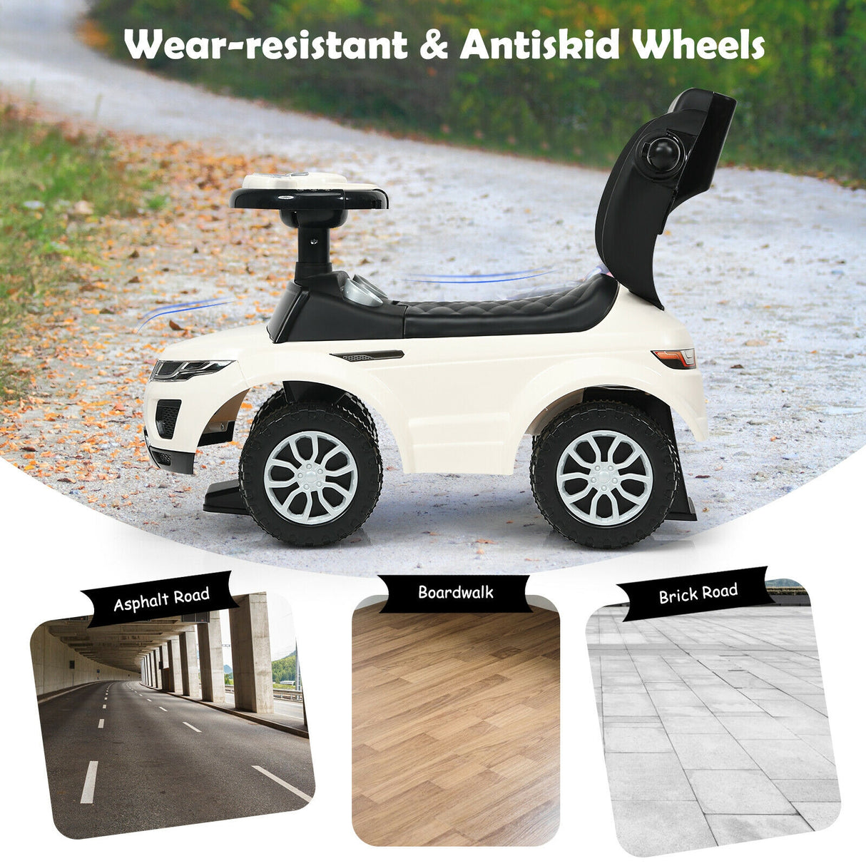 3 in 1 Ride on Push Car Toddler Stroller Sliding Car with Music-Black