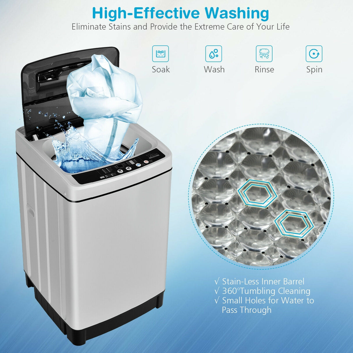 Full-Automatic Washing Machine 1.5 Cubic Feet 11 LBS Washer and Dryer-Gray