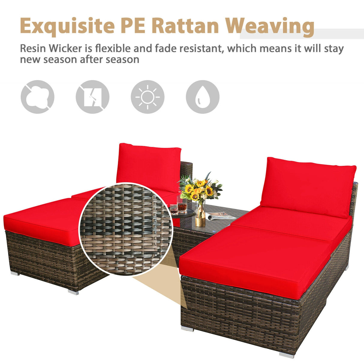 5 Pieces Patio Rattan Furniture Set with Cushioned Armless Sofa-White