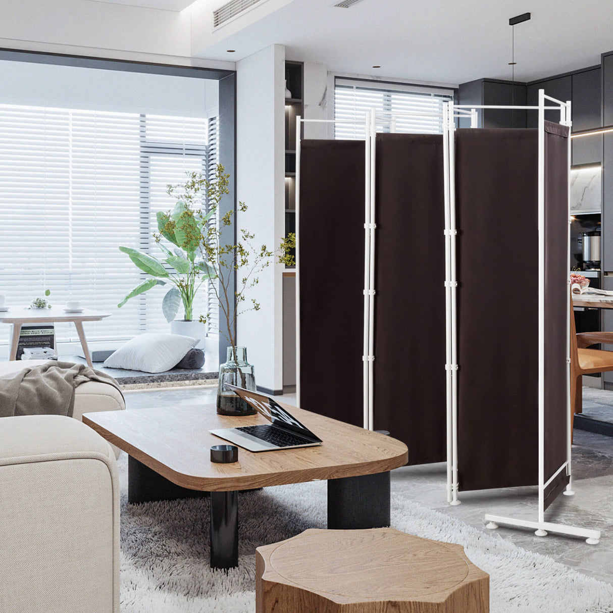 6-Panel Room Divider Folding Privacy Screen-White