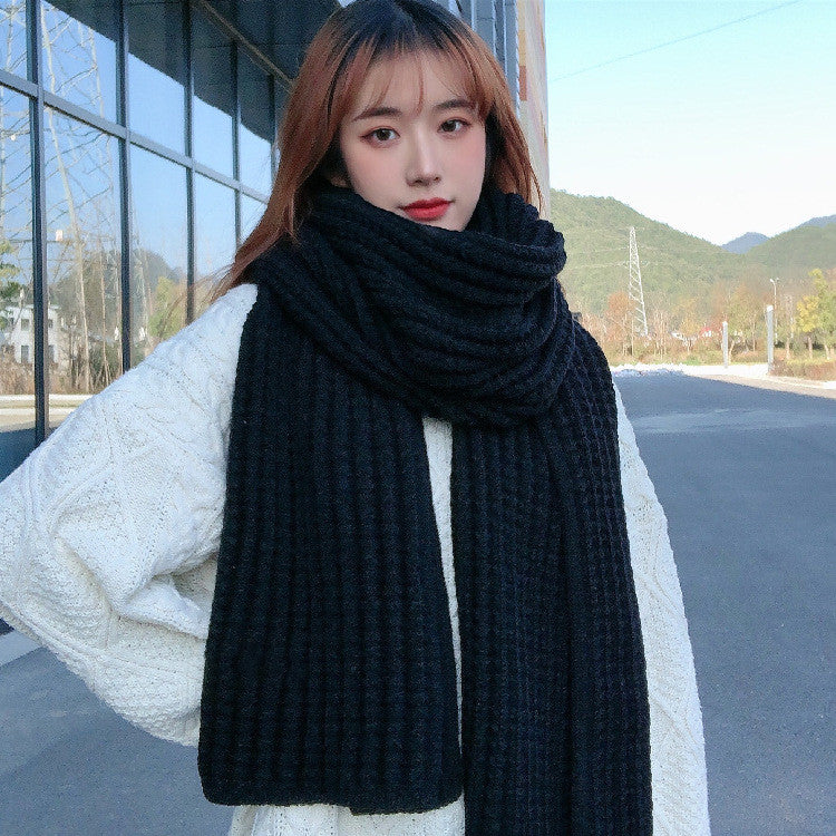 Winter Simple Soft Colorful Knitted Wool Scarf Solid Warm Scarves Lightweight Casual Couple Muffler Striped Elegant Hijab Cashmere Scarf Neck Scarf Christmas Gift For Women