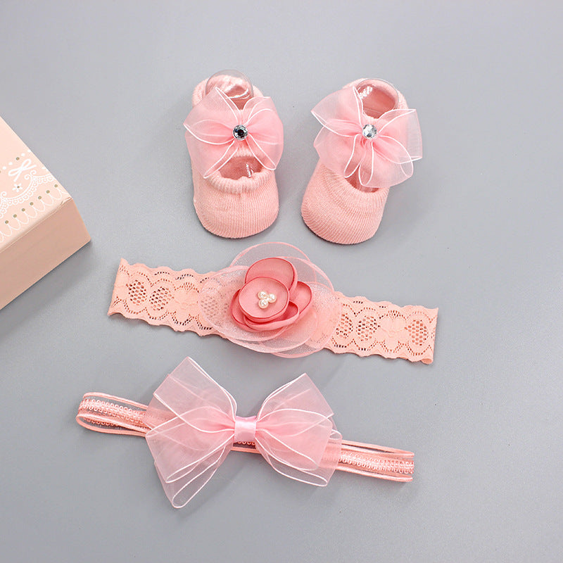 Flower Baby Girl Headband Socks Set Shoes With Crown Bows Newborn Headbands For Girls Turban Baby Hair Accessories