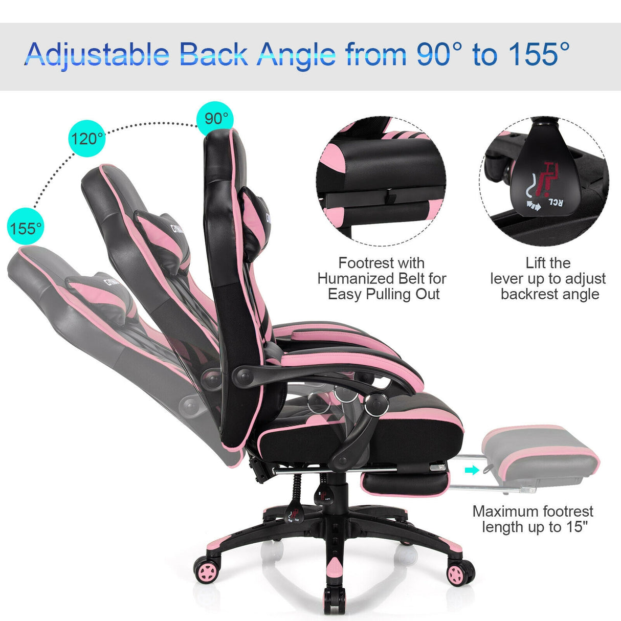 Adjustable Gaming Chair with Footrest for Home Office-Blue