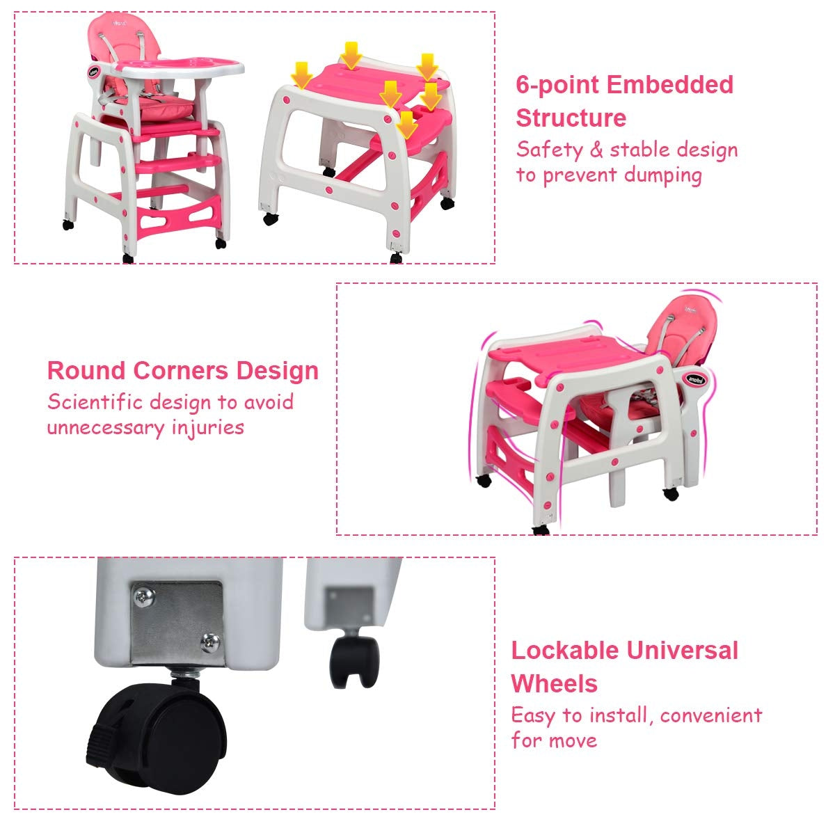 3-in-1 Baby High Chair with Lockable Universal Wheels-Gray