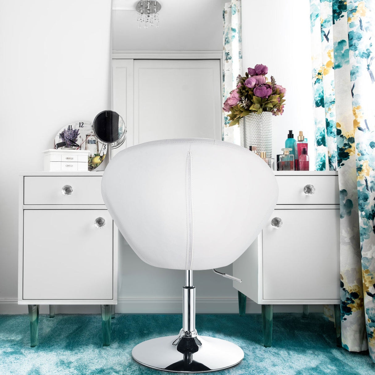 1 Piece Adjustable Modern Swivel Round Tufted-White by DirectDeals