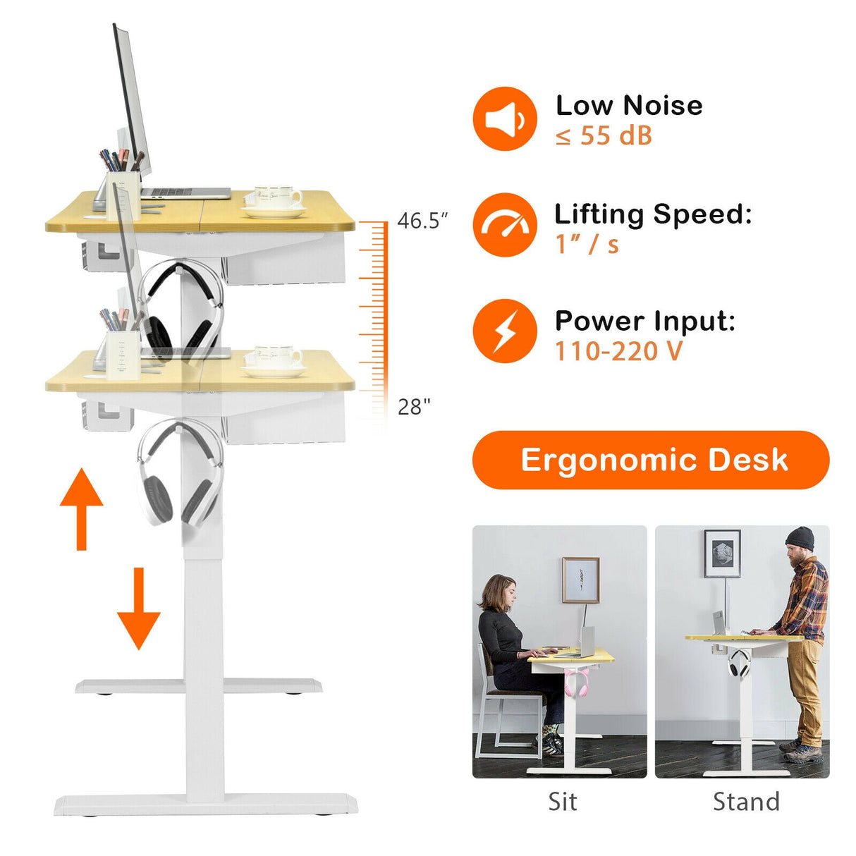 48-Inch Electric Standing Adjustable Desk with Control Panel and USB Port-Natural