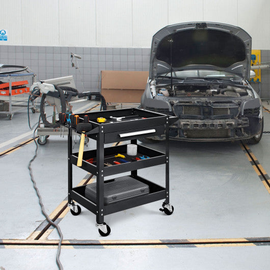 Rolling Tool Cart Mechanic Cabinet Storage ToolBox Organizer with Drawer-Black