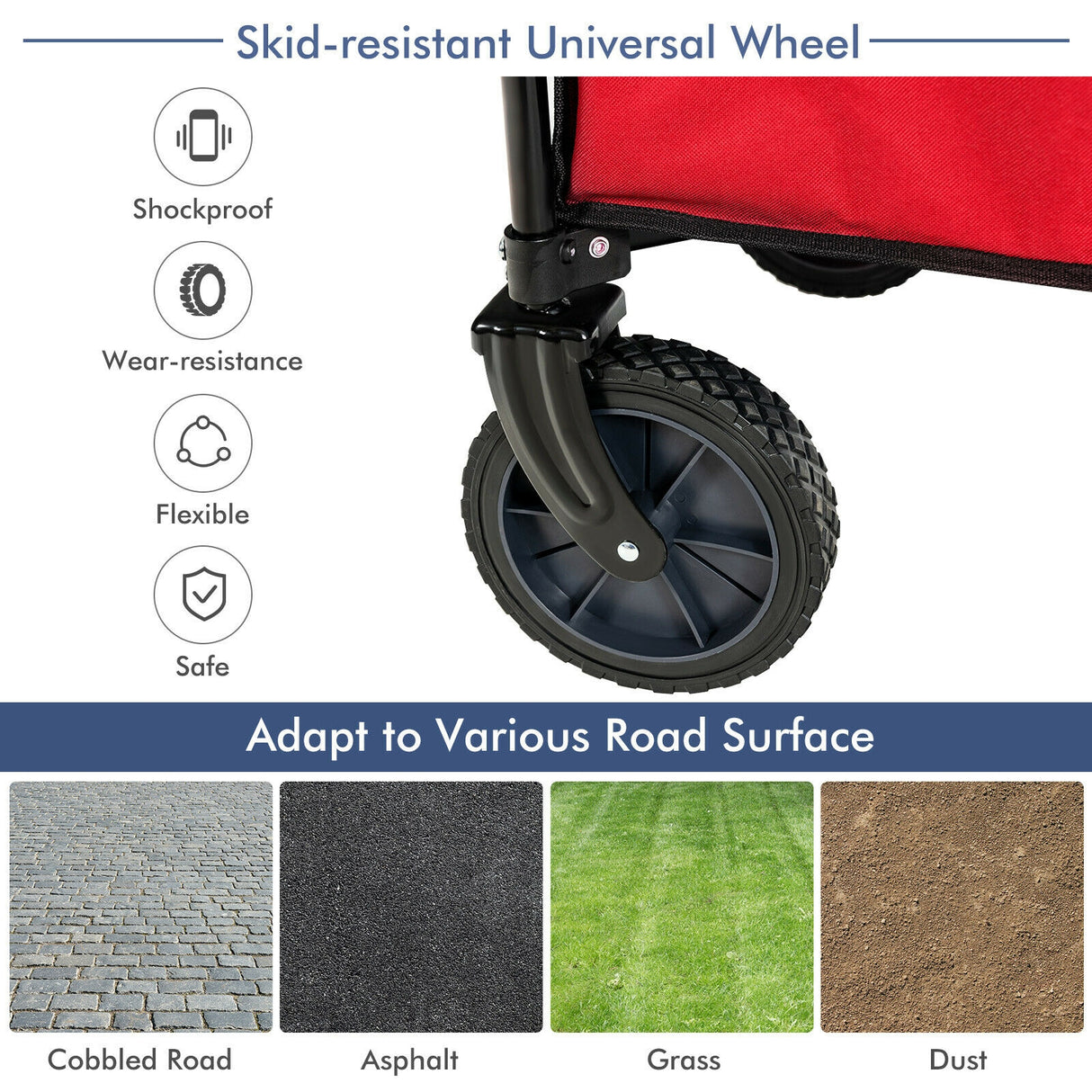Outdoor Folding Wagon Cart with Adjustable Handle and Universal Wheels-Gray