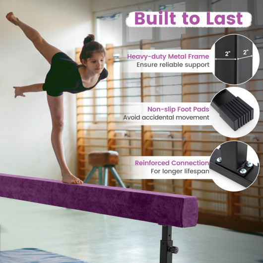 7.5 Feet High and Low Gymnastics Beam with 3 Heights-Purple