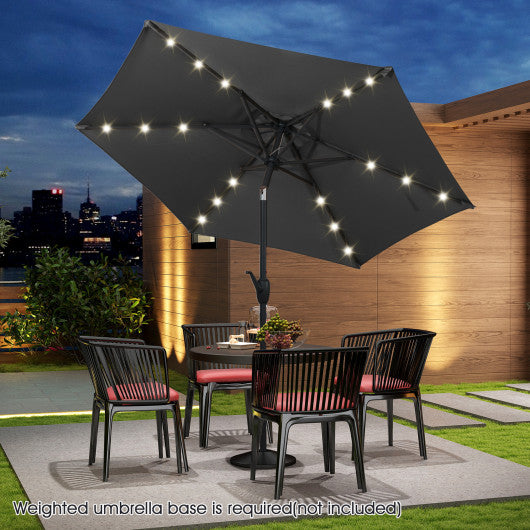 7.5 Feet Solar Powered Patio Umbrella with LED Lights and Crank Handle-Gray