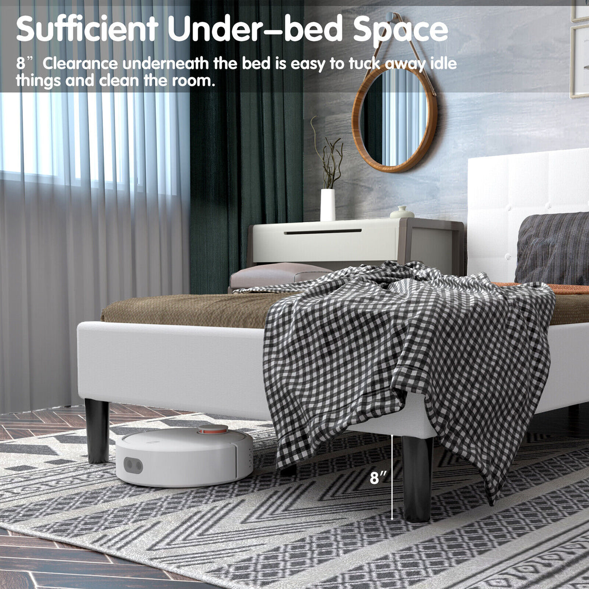 Platform Bed with Button Tufted Headboard-Gray