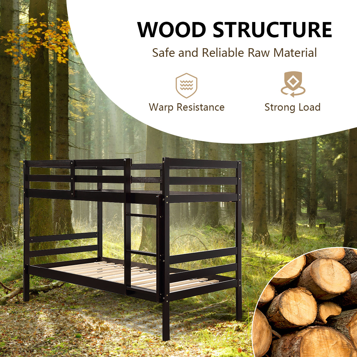 Twin Bunk Bed Children Wooden Bunk Beds Solid Hardwood-White