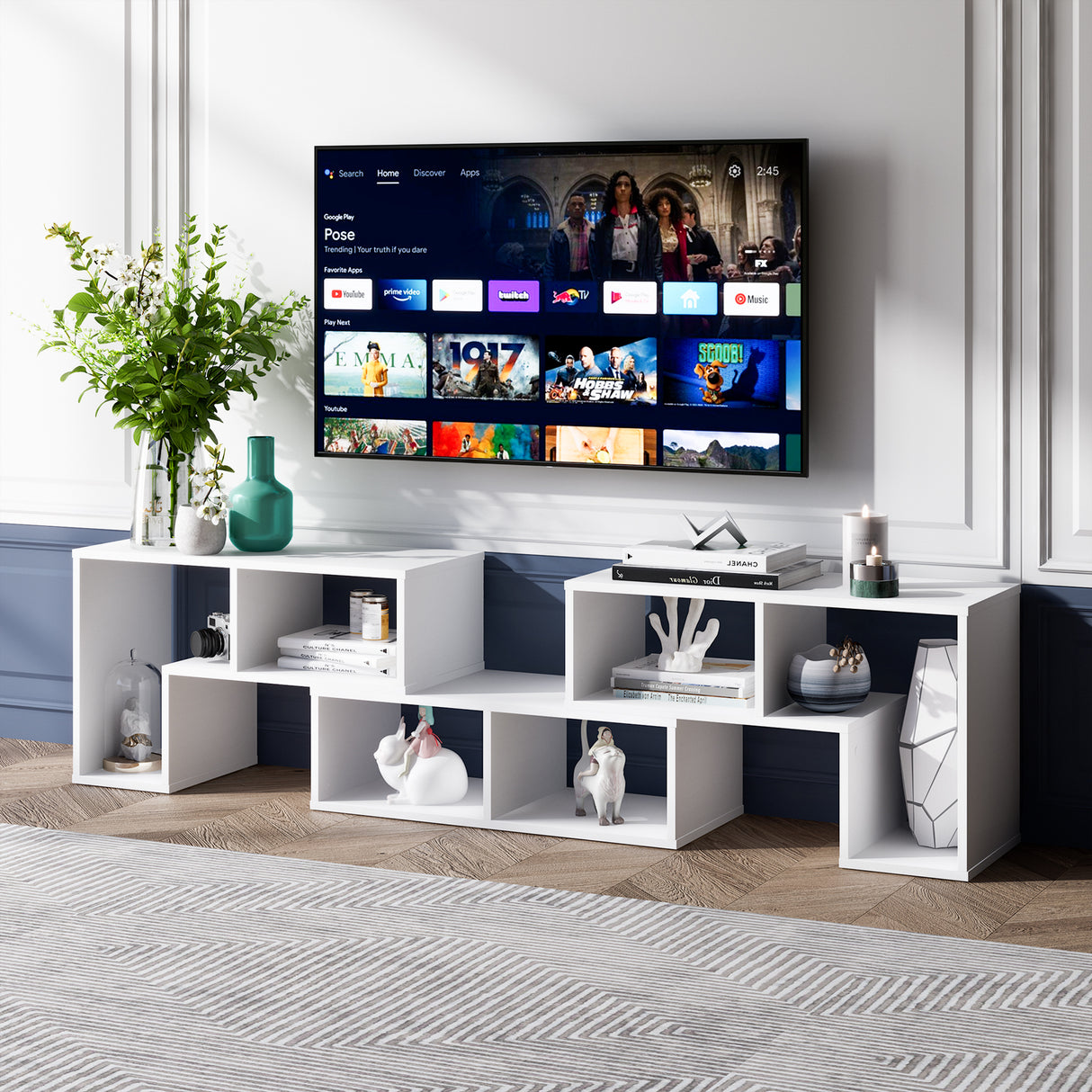 3 Pieces Adjustable TV Stand for TVs up to 65 Inch with Shelves-Black