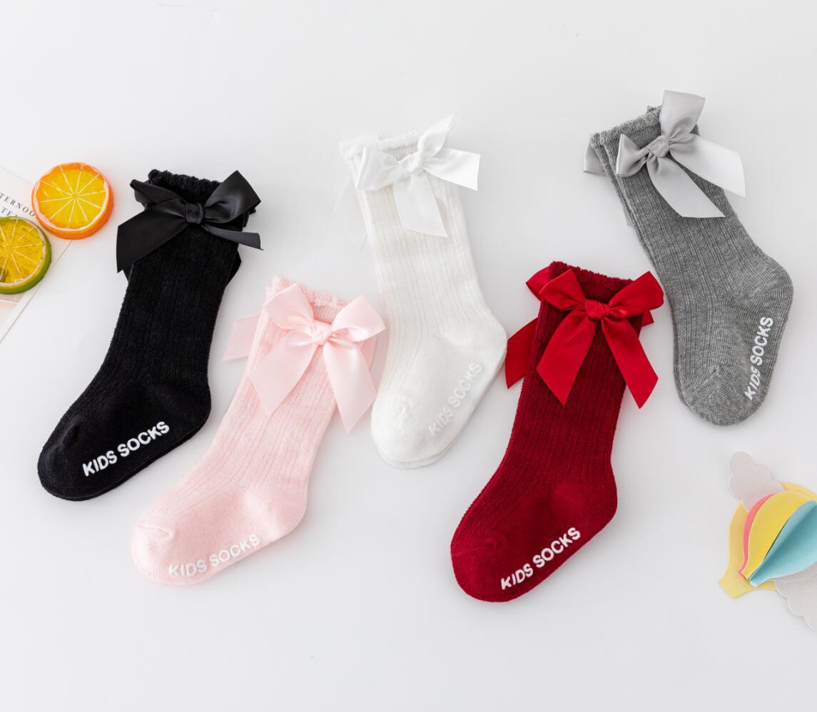 New Kids Stretchable Socks Toddlers Girls Big Bow Knee High Long Soft Cotton Lace Baby Comfortable Colorful Socks