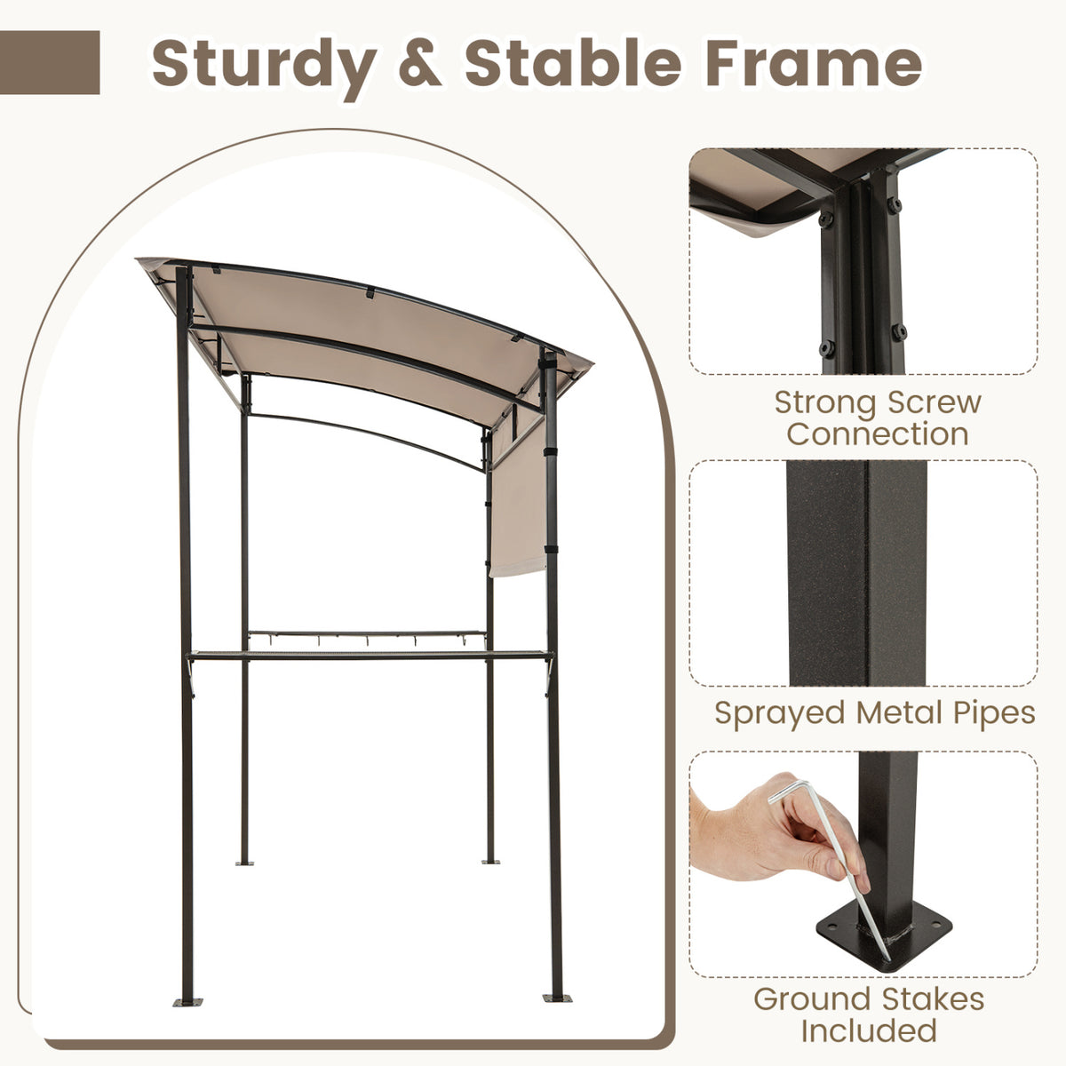 7.8 x 4.4 FT Outdoor Patio BBQ Canopy with Metal Shelves and Bottle Openers-Brown