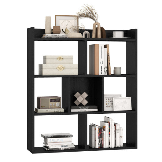 7 Cubes Open-back Bookshelf with Anti-Toppling Devices-Black