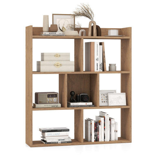 7 Cubes Open-back Bookshelf with Anti-Toppling Devices-Natural