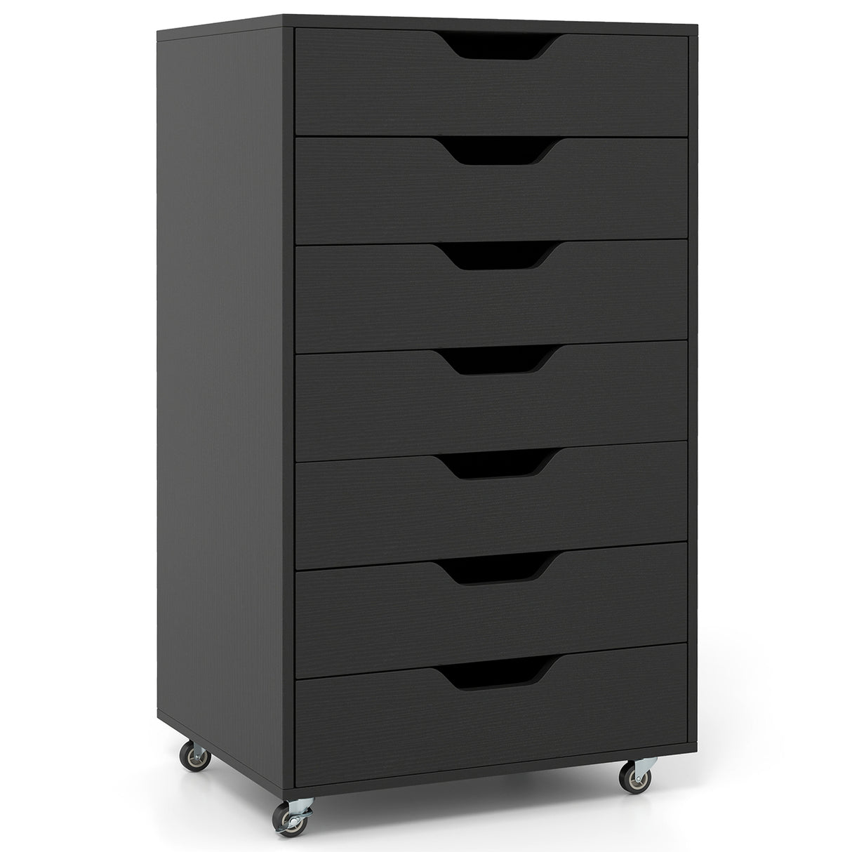 7-Drawer Chest Wooden Storage Dresser with Lockable Wheels-Black