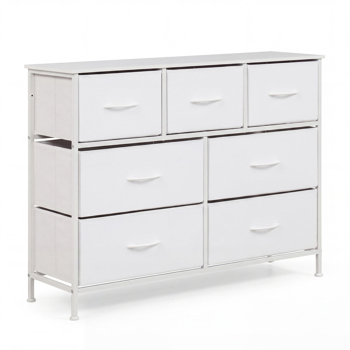7-Drawer Wide Dresser with 2-Sized Folding Fabric Drawers for Bedroom-White