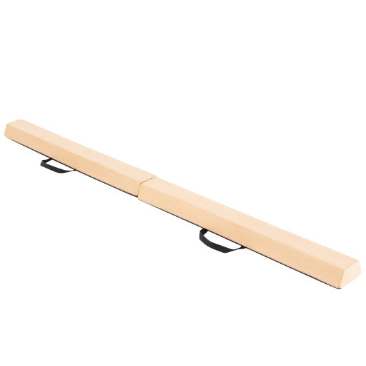 7 FT Folding Balance Beam with Removable Suede Cover and Non-slip Bottom-Khaki