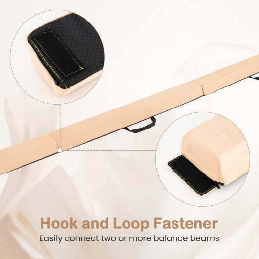 7 FT Folding Balance Beam with Removable Suede Cover and Non-slip Bottom-Khaki