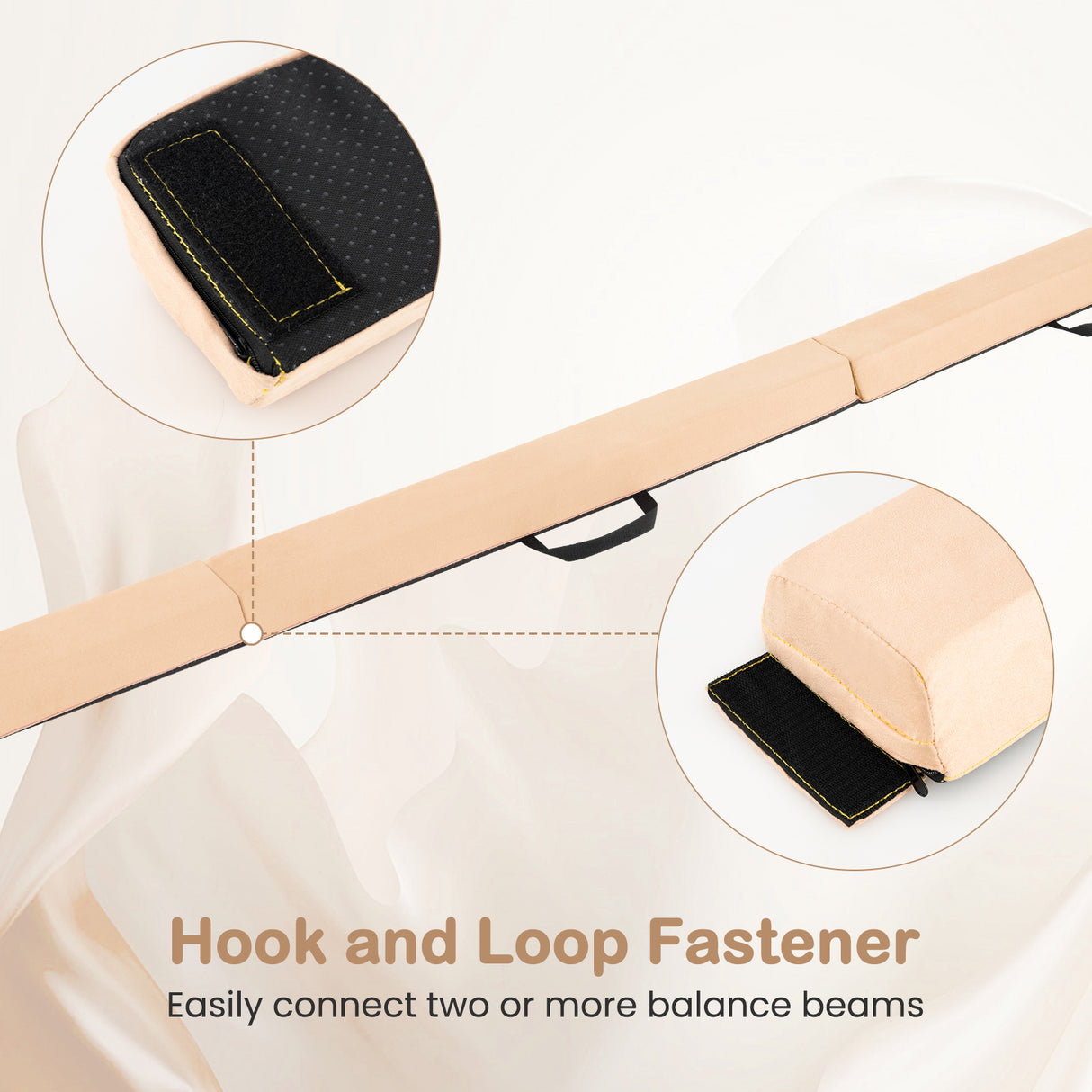 7 FT Folding Balance Beam with Removable Suede Cover and Non-slip Bottom-Khaki