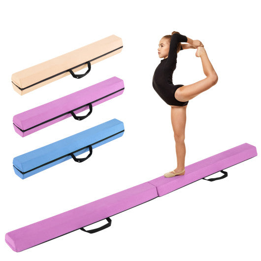 7 FT Folding Balance Beam with Removable Suede Cover and Non-slip Bottom-Purple