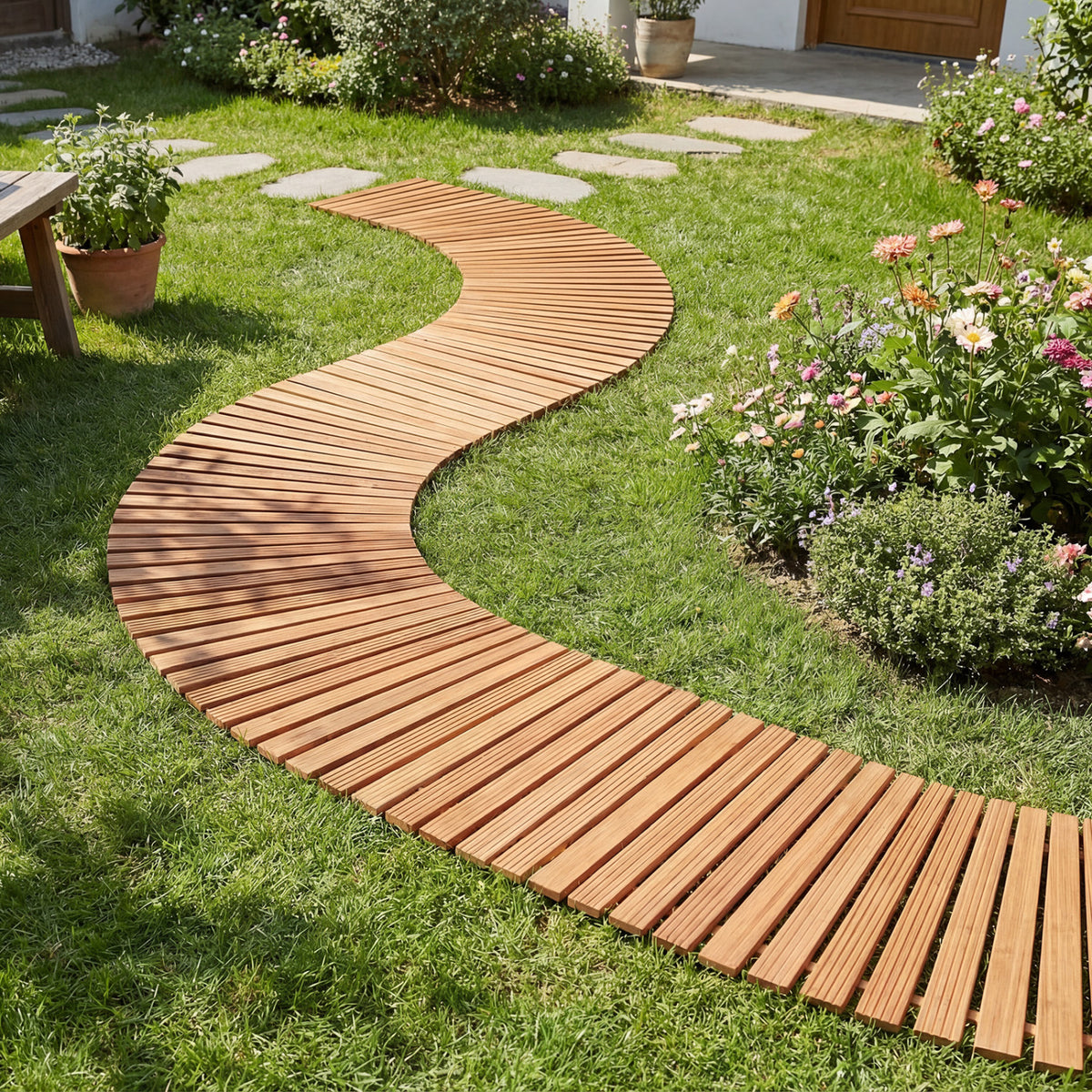 7 FT Wooden Garden Pathway with Anti-slip Surface for Gardens Patios-Natural