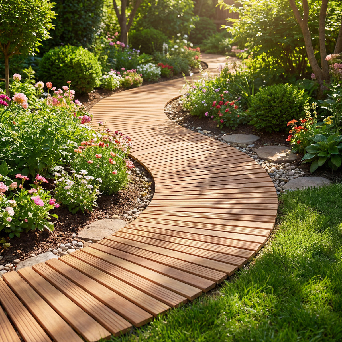 7 FT Wooden Garden Pathway with Anti-slip Surface for Gardens Patios-Natural