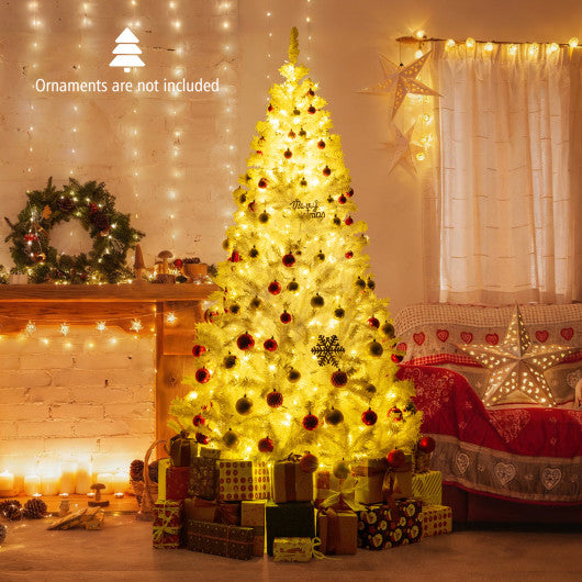 7 Feet Artificial Christmas Tree Hinged Pre-Lit Xmas Tree with 11 Lighting Modes