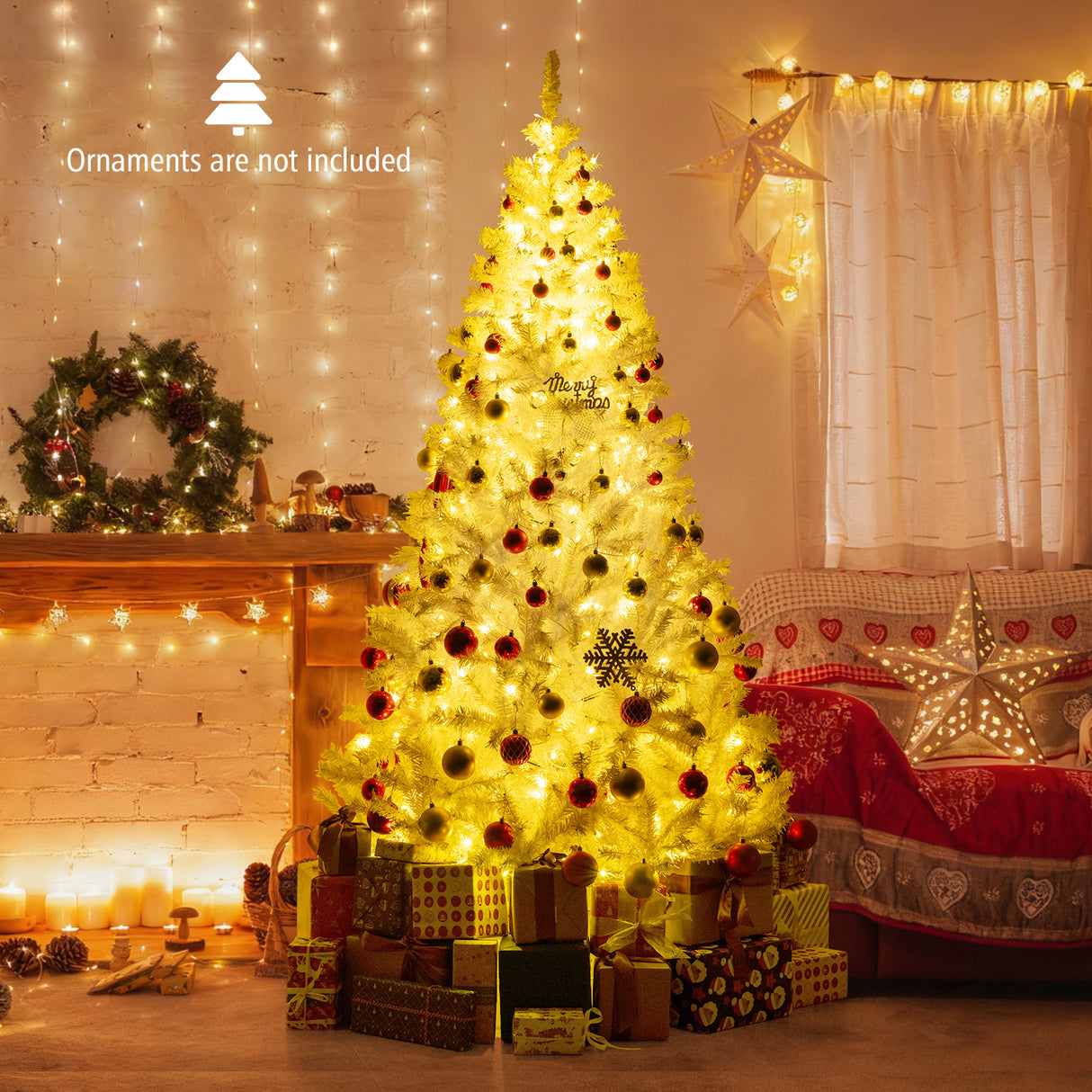7 Feet Artificial Christmas Tree Hinged Pre-Lit Xmas Tree with 11 Lighting Modes