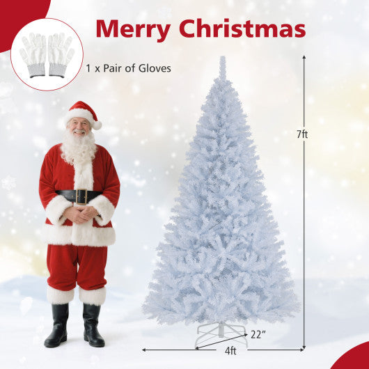 7 Feet Artificial Christmas Tree Hinged Pre-Lit Xmas Tree with 11 Lighting Modes